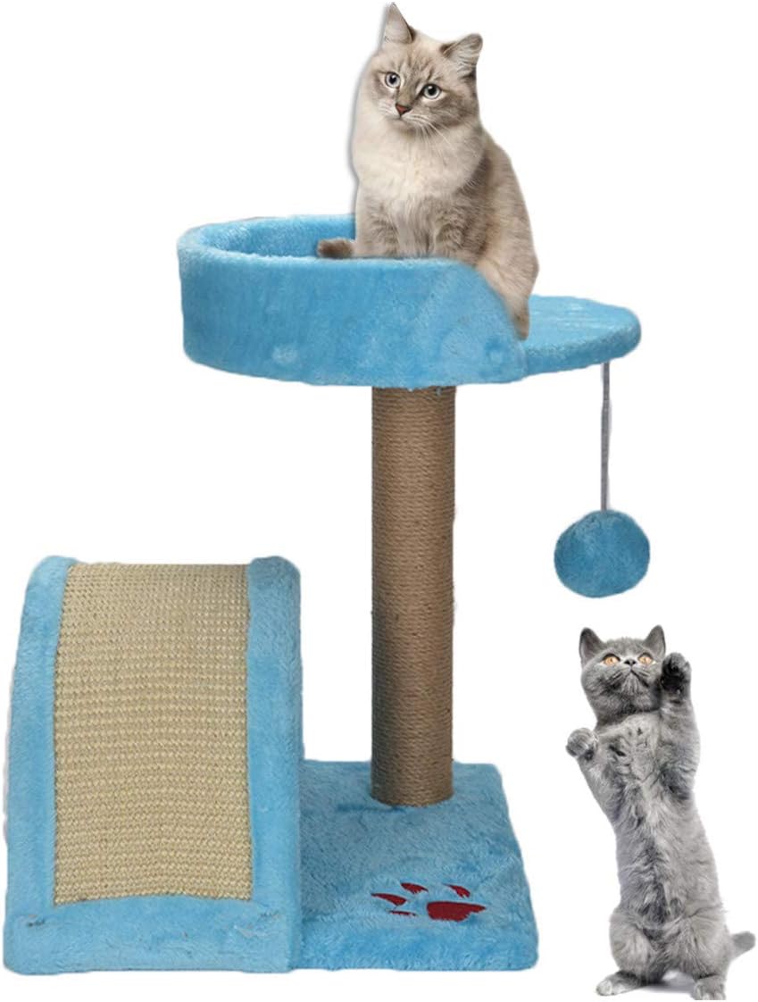Quieting Cat Tree Scratch Post Kitten Play Towers Activity Centre With Toys And Bed Blue