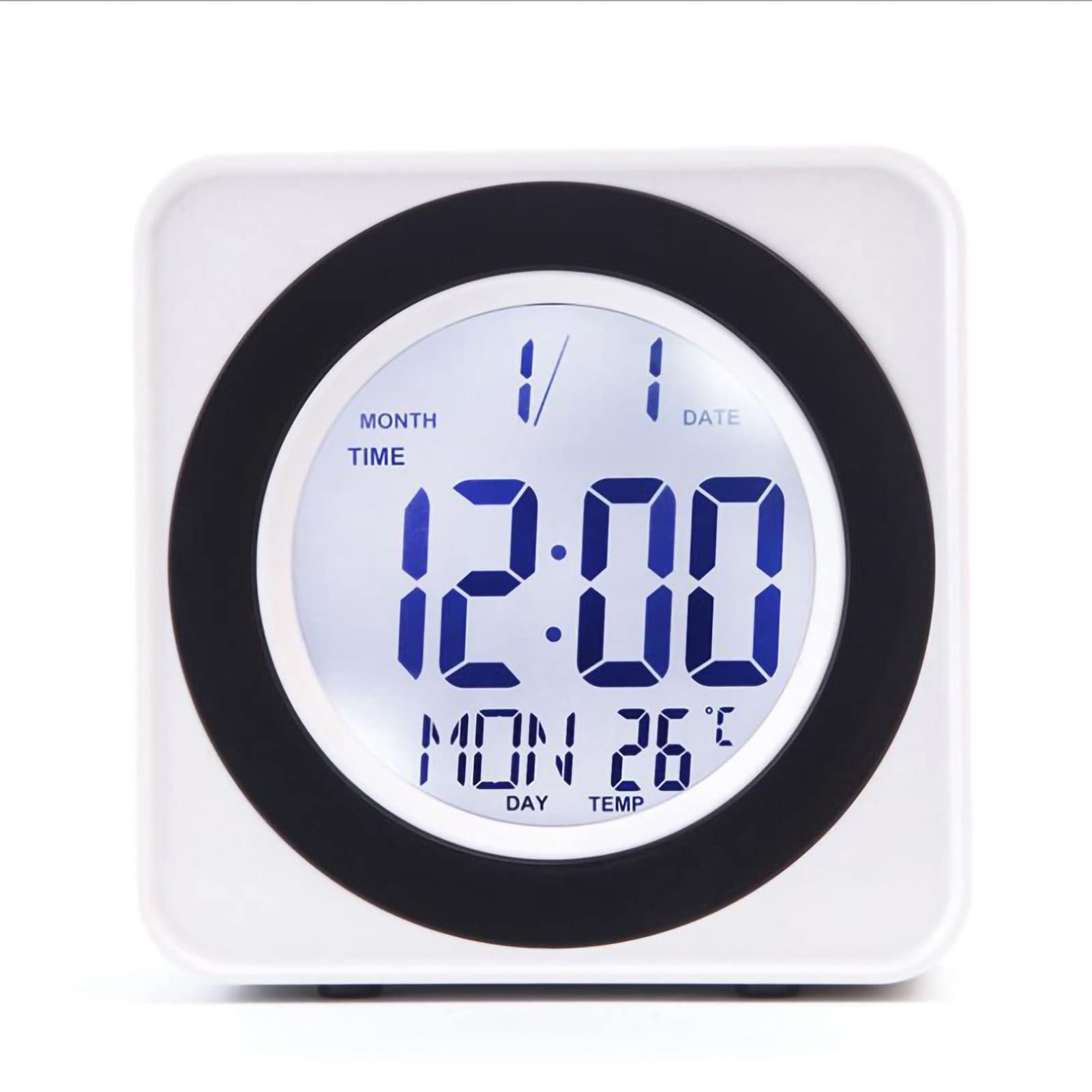 Digital Clock,Digital Calendar Dementia Day Clocks,Voice Control Back Light LCD Display,Squared Electronic Clock with Calendar Temperature Display, for Seniors Vision Impaired Memory Loss(white)