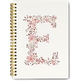 QROZIAR Pink Cute Spiral Notebook Journal, Preppy Floral Initial Letter E Personalized Journaling Notebooks, Monogrammed Gifts for Women Girls, Botanical Hardcover Spiral Lined Notebook 5.5 x 8.3