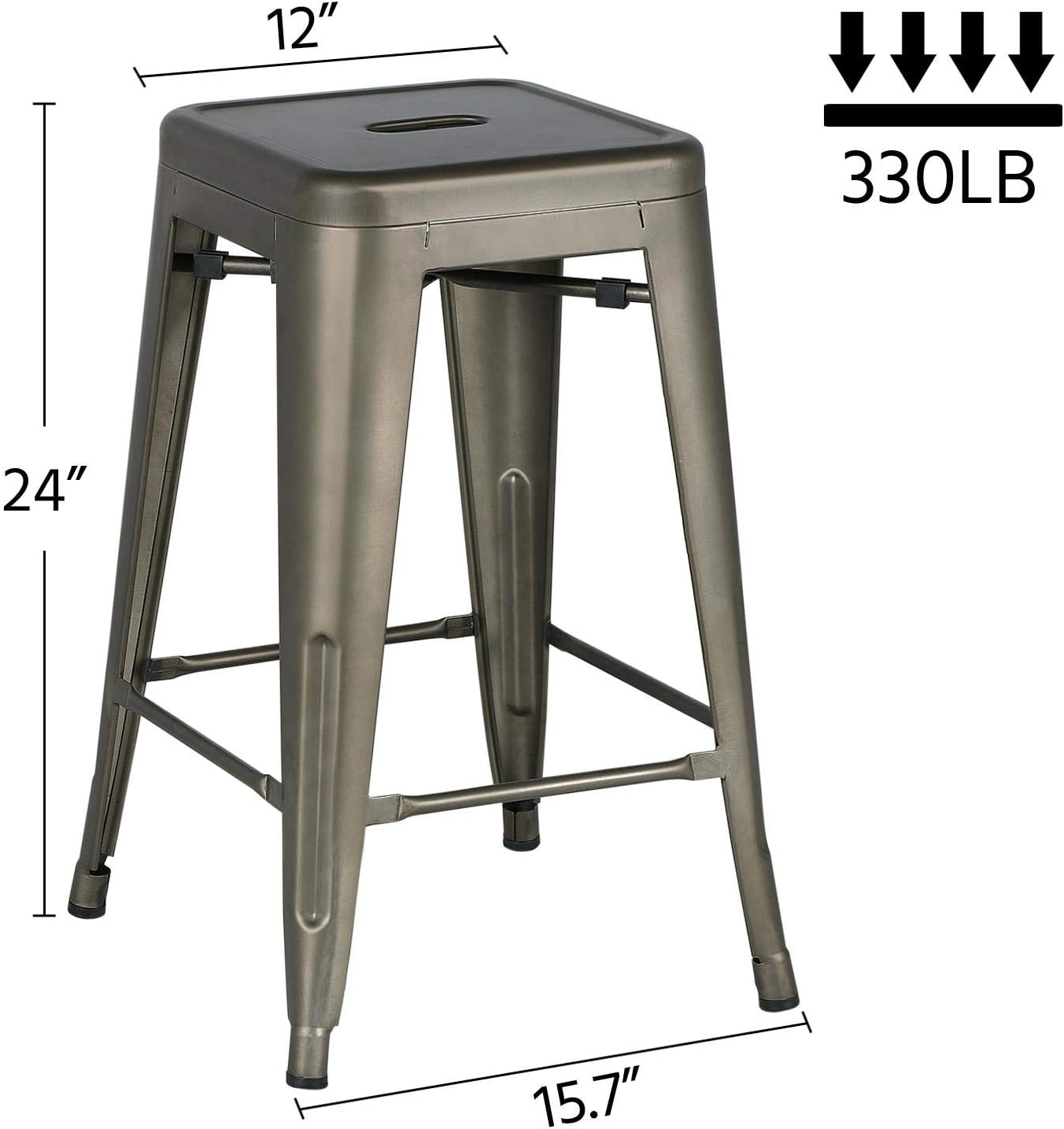 YAHEETECH 24inch Metal Bar Stools Counter Height Barstools Set of 4 High Backless Industrial Stackable Metal Chairs Indoor/Outdoor, Gun Metal: Furniture & Decor