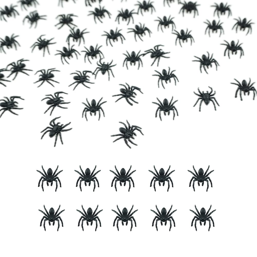 Photo 1 of SaktopDeco 50 PCS Mini Plastic Spiders Small Fake Spiders Scary Realistic Spiders for Halloween Prank Props Decorations