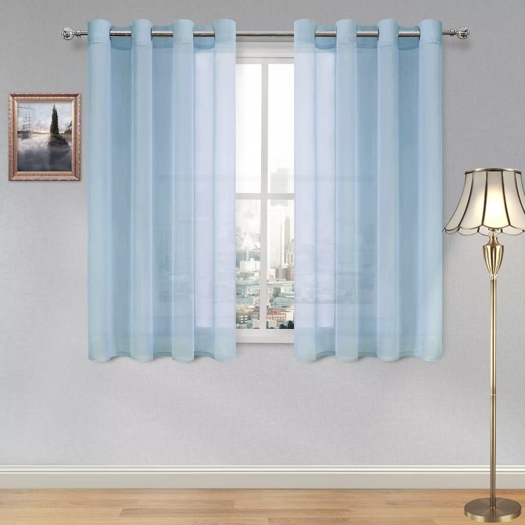 DWCN Sky Blue Sheer Curtains Textured Semi Transparent Eyelet Top Decorative Voile Curtain for Living Bedroom, 52" Wide x 54" Drop, 2 Panels