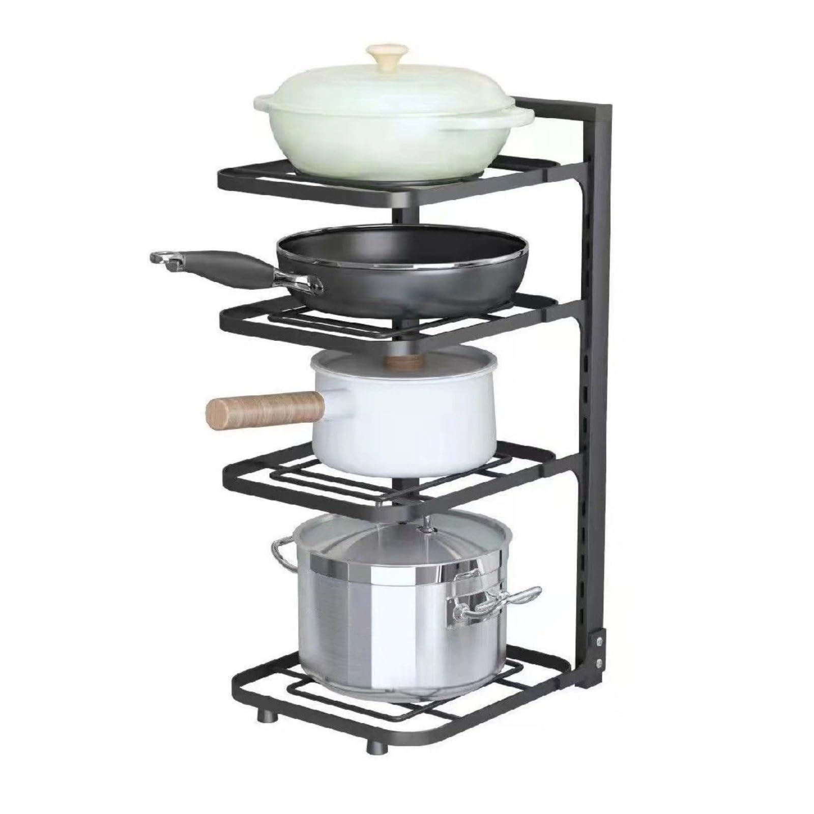 Felenny 4-Tier Pots and Pans Organiser Rack Adjustable Pot Rack Free Standing Pot and Pan Rack Organizer Cabinet Under Sink Pot Pan Rack, Baking Tray Storage and Organiser, Black