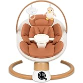 Baby Swings for Infants, Electric Portable Baby Swing (Brown) | with Bluetooth, 5 Swing Speed, 3 Timer Settings, 10 Melodies, 5-Point Harness &amp; Remote Control, Newborn Swing