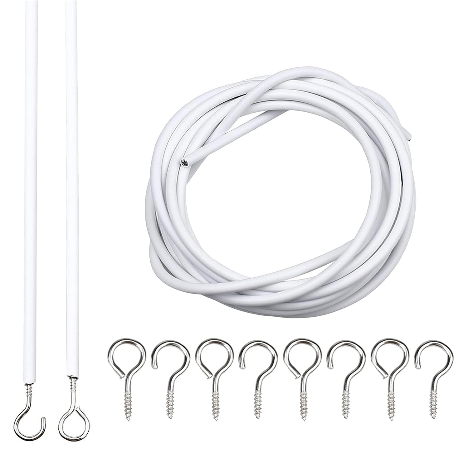 4M White Curtain Wire Cord Cable with Free Hook and Eye Fittings Net Curtain Kit 4 Meter Curtain Rail Wire Cord with Hooks for Window Curtain Hanging Net Curtains & Pictures.
