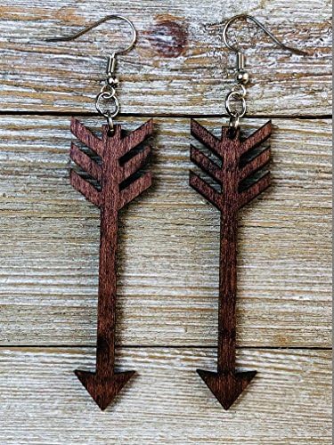 Wood Feathered Arrow Earrings from Solid Mahogany Stained Maple
