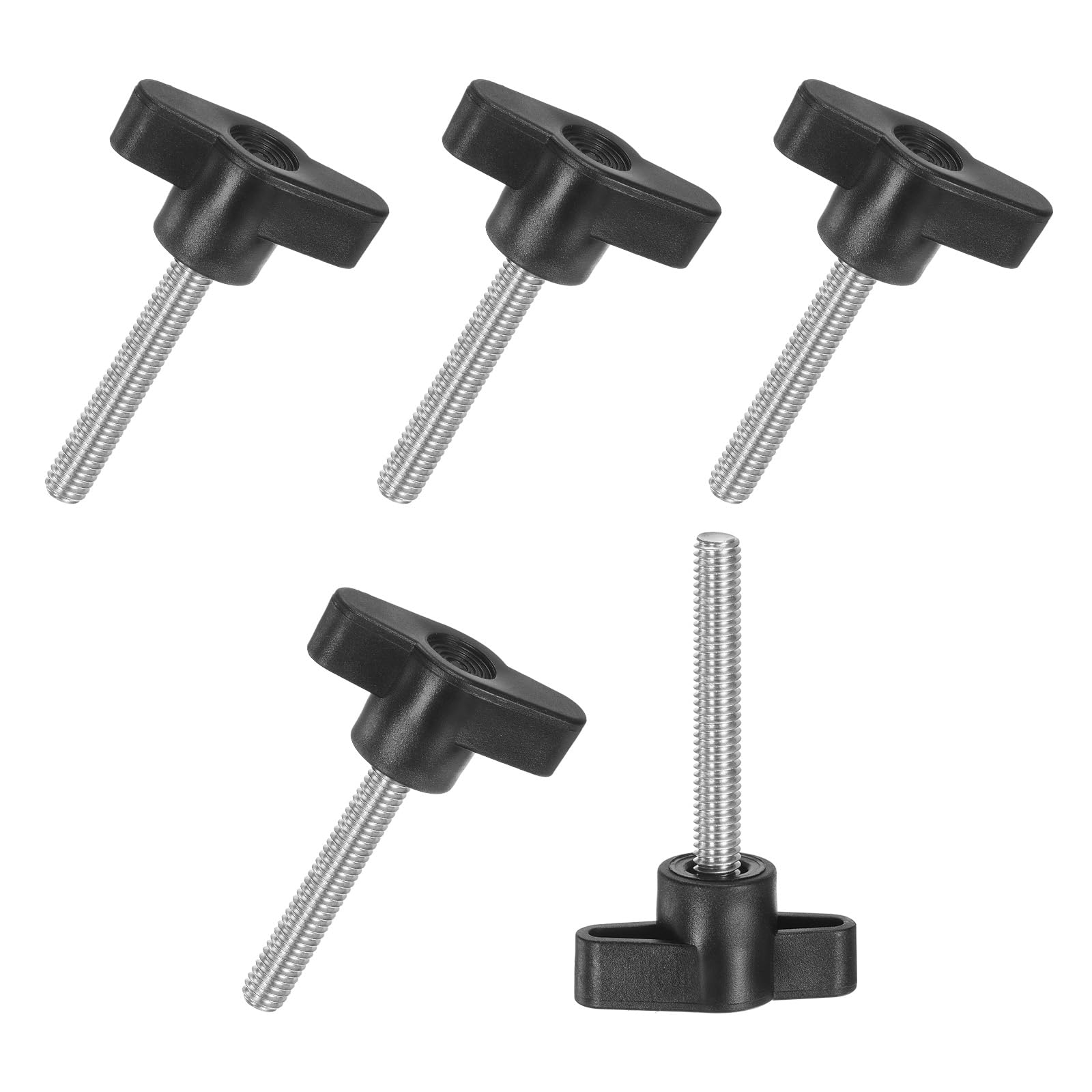 M METERXITY 5-Pack Thumb Screws, M6x35mm Tee Wing Knobs, T Shaped Handle Clamping Screw Knob for Woodworking/Machinery/Equipment, Metric Thread Thumbscrew [304 Stainless Steel, Black]