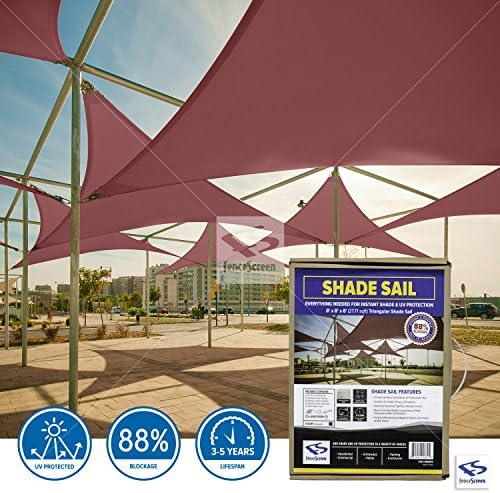 Triangle Sun Shade Sail with Mounting Hardware Kit (8-ft. x 8-ft. x 8-ft., Burgundy)
