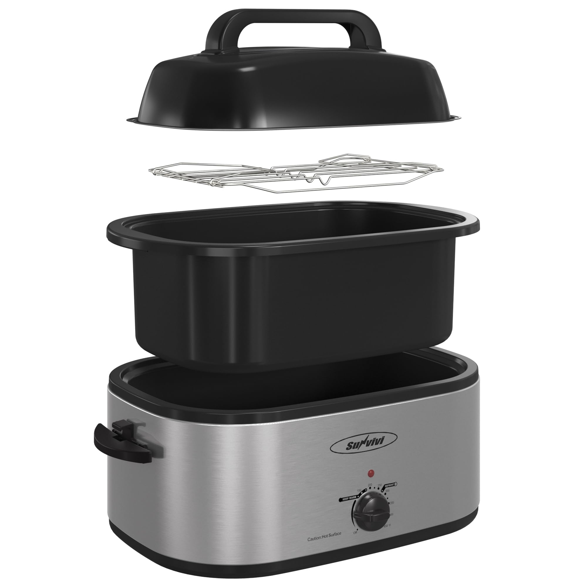 Photo 1 of **DIRT FROM TRASNSPORT**Sunvivi 28 Quart Electric Roaster Oven Turkey Roaster with Lid Electric Roasters with Removable Pan Large Roaster,Visible & Self-basting Lid, Fast Heating & Thaw/warming Setting,Silver