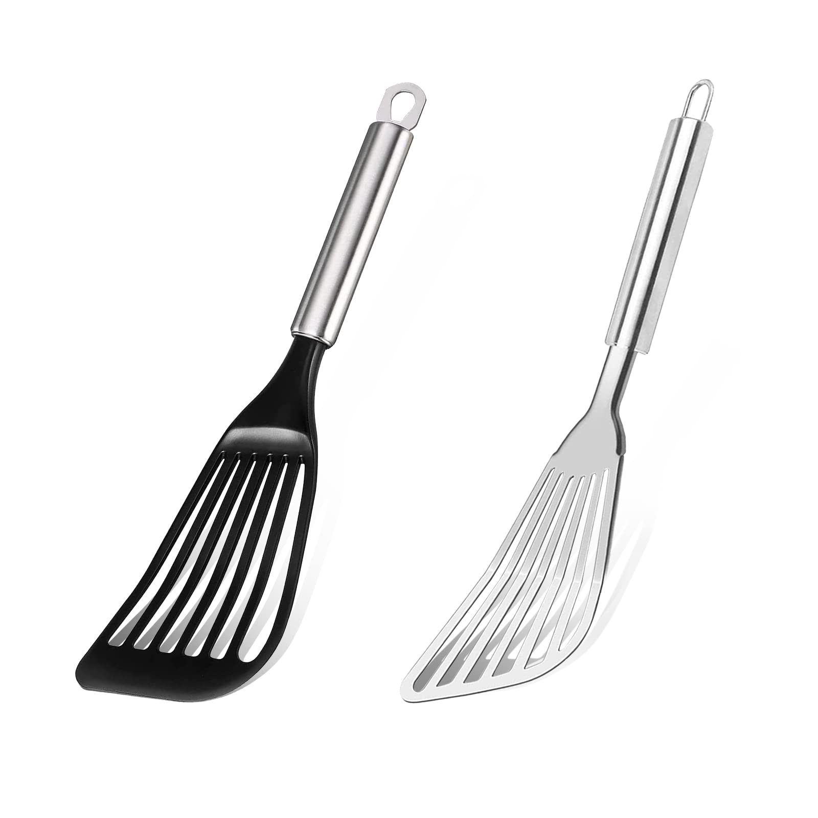 TENTA TENTA KITCHEN Pack of 2 Stainless Steel Slotted Fish Spatula and Slotted Egg Spatula Turner Non-Stick Heat Resistant Kitchen Utensils for Frying Fish, Eggs, Meat,French, Fries