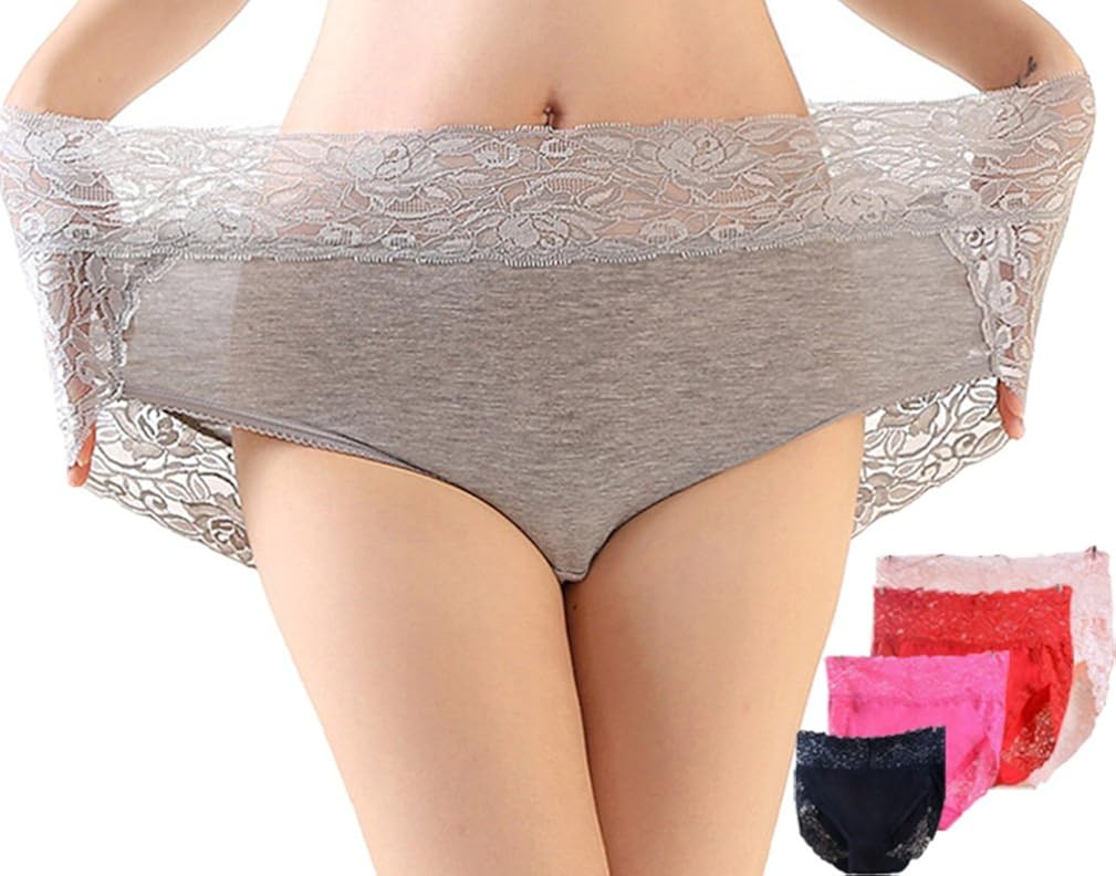 Warmword 6 Pack Panties Size 6-9, Lace Womens Underwear Plus Size Briefs Black: Clothing