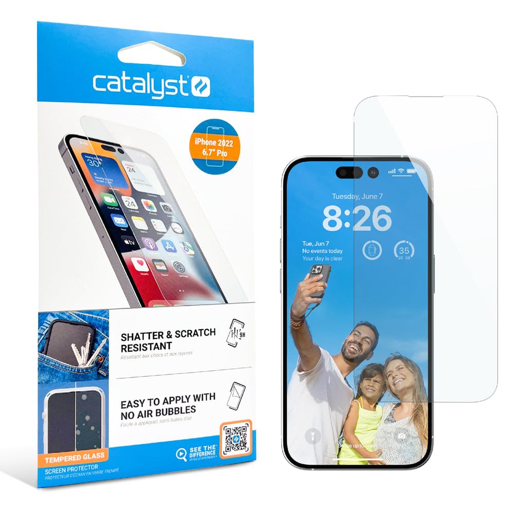Catalyst Tempered Glass Screen Protector for iPhone 14, Full Coverage Against Drops, Cracks, Surface Scratches, Case-Friendly, Compatible Case, Touch-Sensitive, Bare-Screen Feel