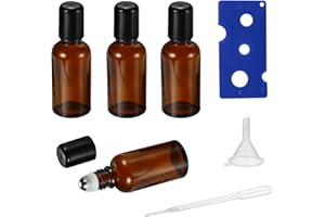 HEYLEAYAR Roller Bottles, Amber Glass Perfume Bottles Empty Essential Oil Roller Bottle with Extra Stainless Steel Roller Bal