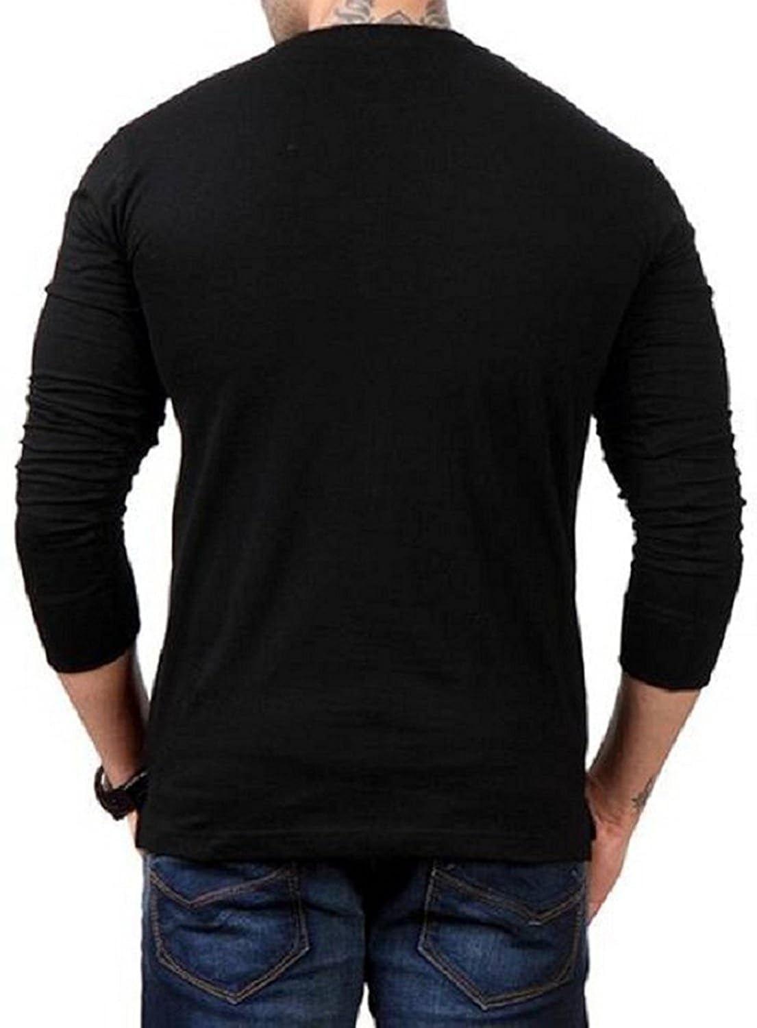 zembo_men's black cotton henley full sleeve t-shirt