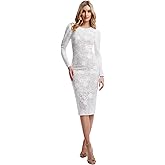 Dress the Population Women's Sophia Evening Primerose Stretch Lace, Midi, Bodycon, Boat Neck Dress, White-Nude, X-Large