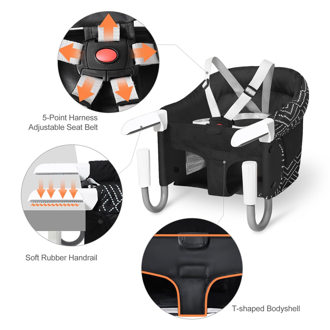 MTWML Portable High Chair for Table,Hook On High Chair That Attaches to Table,Space Saver Clip On Counter Seat for Baby,Easy Clean Baby Feeding Clamp Seat with Carry Bag for Travel(Stripe-Black)