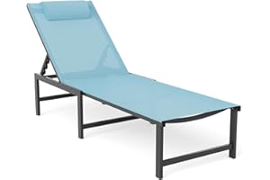 WOAJNQO Chaise Lounge Chair Outdoor,Aluminum Patio Lounge Chairs,Lounge Chairs with 5 Adjustable Backrest and Headrest Pillows for Outside Beach,Blue
