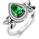 Lvoryance Vintage Green Emerald with Bow Statement Ring 925 Sterling Silver May Birthstone Jewelry for Women