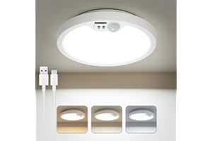 Annaror Rechargeable Motion Sensor Ceiling Light Indoor, Wireless Battery Powered Shower Light, 3000K/4000K/6000K, Motion Activated Flush Mount LED Light for Closet Pantry Shed Stair Hallway