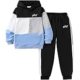 EDFTM 2 Pcs Boys Clothes Sweatsuit Set Color Blocked Hoodie Top and Jogger Pants for Kids Fall Winter Spring Outfits