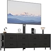 DrawXynth 63 Inch Dresser TV Stand with Mount, Long Fabric Dressers Entertainment Center with 8 Drawers, Black Media Console Table for Living Room Bedroom