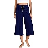 GYS Bamboo Viscose Capri Pants for Women Wide Leg Pajama Lounge Pants with Pockets Comfy Loose Cropped Yoga Pants