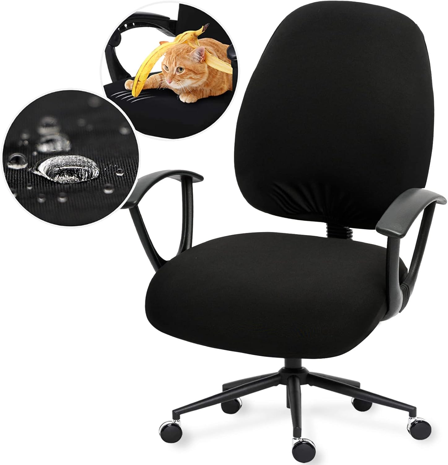 Slipcovers - Water-resistant Stretchable Desk Office Chair Seat Covers - Universal Spandex Computer Chair Slipcover - Removable Washable Rotating Backrest Coverings & Cushion Protectors for Dogs, Cats, Pets, Black