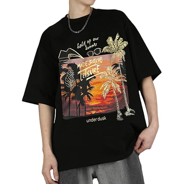Men Y2K Vintage Oversize Graphic Shirts, Hawaii Beachwear Tees