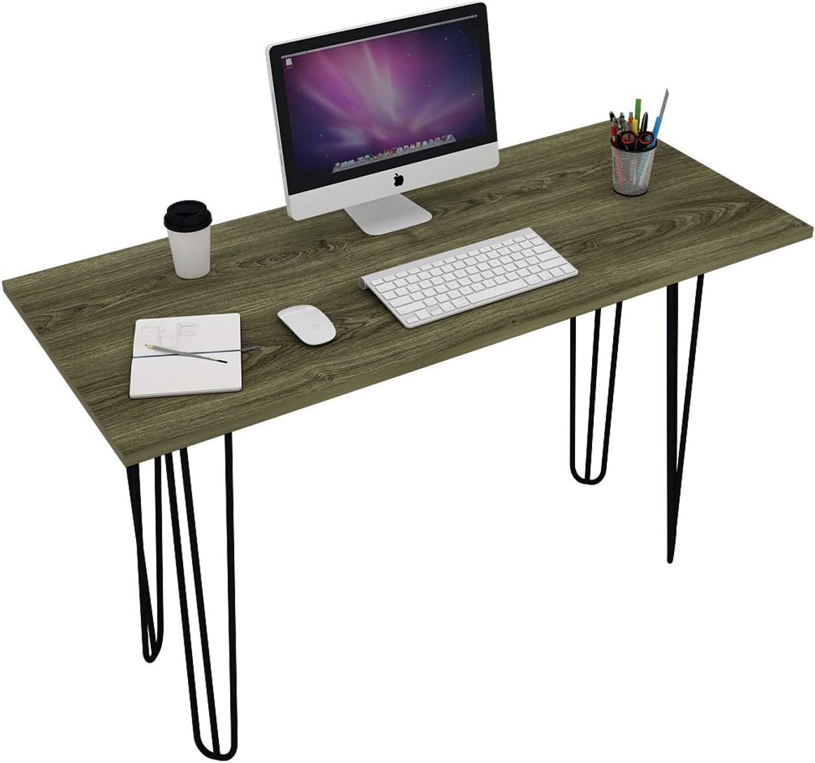 Amazon Com Frstone Computer Desk Simple With Metal Riser Home Office Desk 18 89x43 30x26 77 Inch Writing Desk For Apartment Living Room Entryway Gray Oak Kitchen Dining