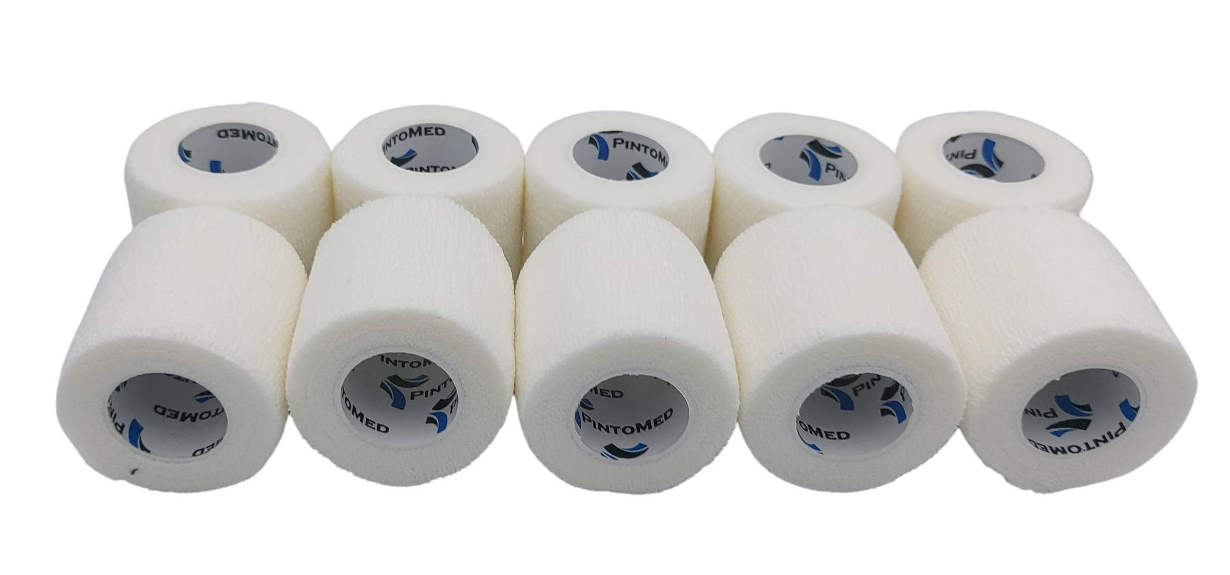 PintoMed – 10 X White X 5CM X 4.5M - Cohesive Bandage Stretched, Self-Adhesive Flexible Bandages, First Aid Sports Wrap Bandages Pack Individually for Medical, Sports and Veterinary use.