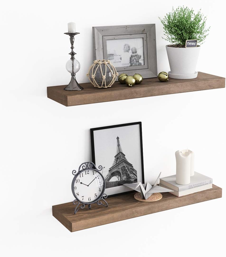 AMZFINE 20" Rustic Floating Shelves Wall Mounted Set of 2, Solid Wood Wall Shelves, for Bathroom, Kitchen, Living Room, Bedroom