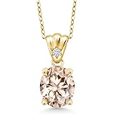 Gem Stone King 3.24 Ct Peach Morganite E-F Lab Grown Diamond 18K Yellow Gold Plated Silver Pendant