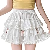 RILGOU Kawaii Goth Lolita Vintage Casual Style Elastic Waist Plaid Bows Trim Pleated Lace Tiered Short Skirt