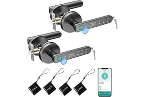 BIWIBON Fingerprint Door Lock, 5 in 1 Smart Door Knob with Smart APP/Fingerprint/IC Cards/Password/Backup Keys, Fingerprint Door Knob with Keypad for Bedroom, Office, Apartment, Black, 2 Pack