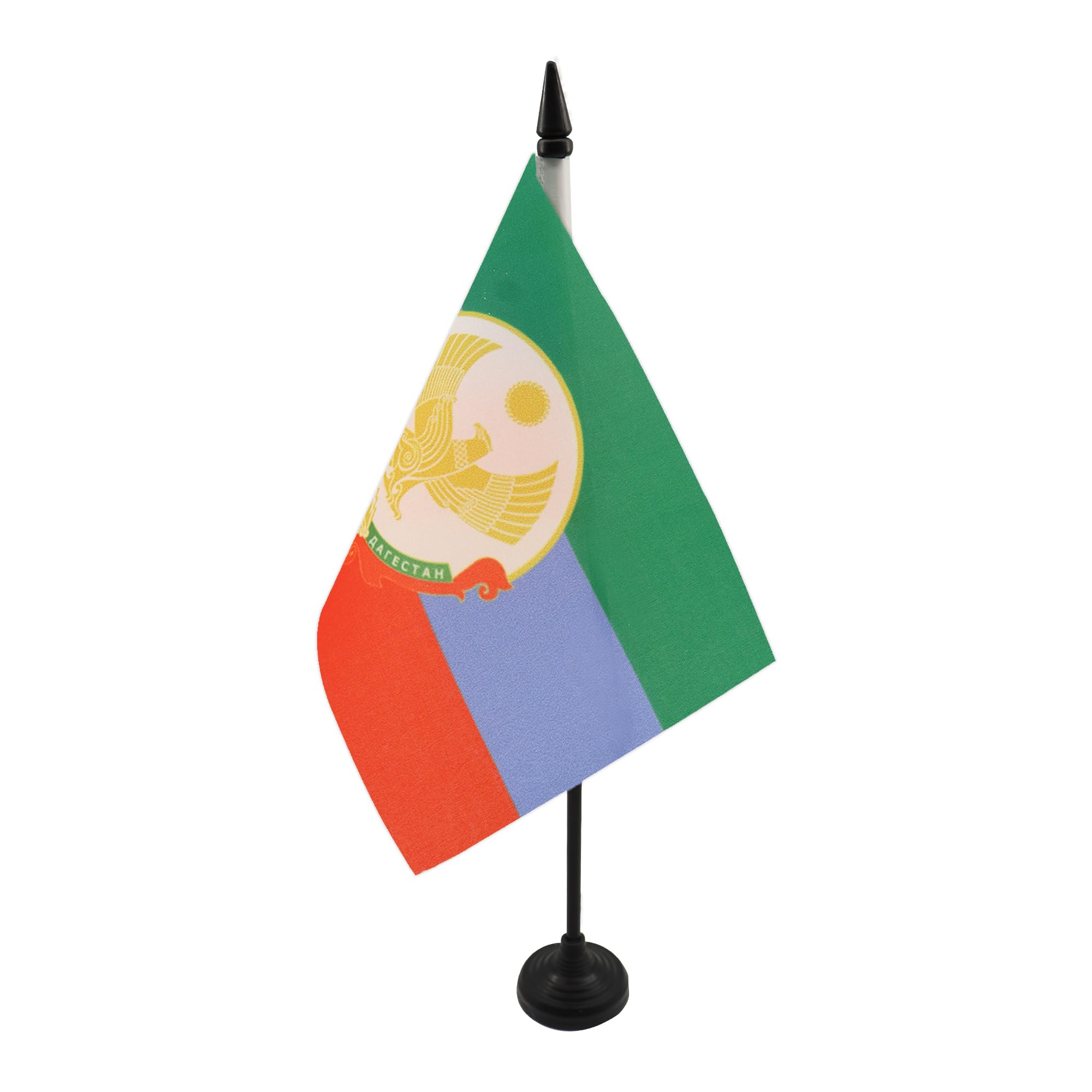AZ FLAG Republic of Dagestan Table Flag 5'' x 8'' - Russian Dagestan Office Decoration 100% Polyester 21 x 14 cm - Mini Desk Flag with Pole and Black Plastic Base