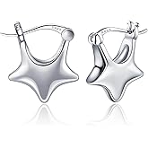 JSGEMSLEE 925 Sterling Silver Hoop Earrings Hypoallergenic Heart Star Butterfly Earrings for Women Heart Hoop Huggie Dangle Earrings Jewelry Gifts