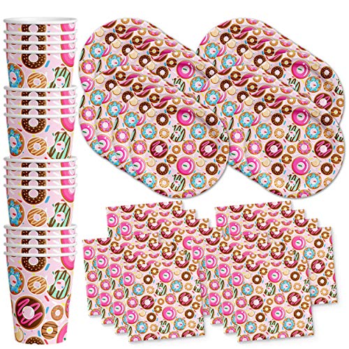 Donut Shoppe Birthday Party Supplies Set Plates Napkins Cups Tableware Kit for 16