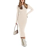 ANRABESS Women Long Sleeve Sweater Dress Crewneck Bodycon Stretch Slim Fit Ribbed Knit Midi Dresses 2025 Fall Trendy Outfits