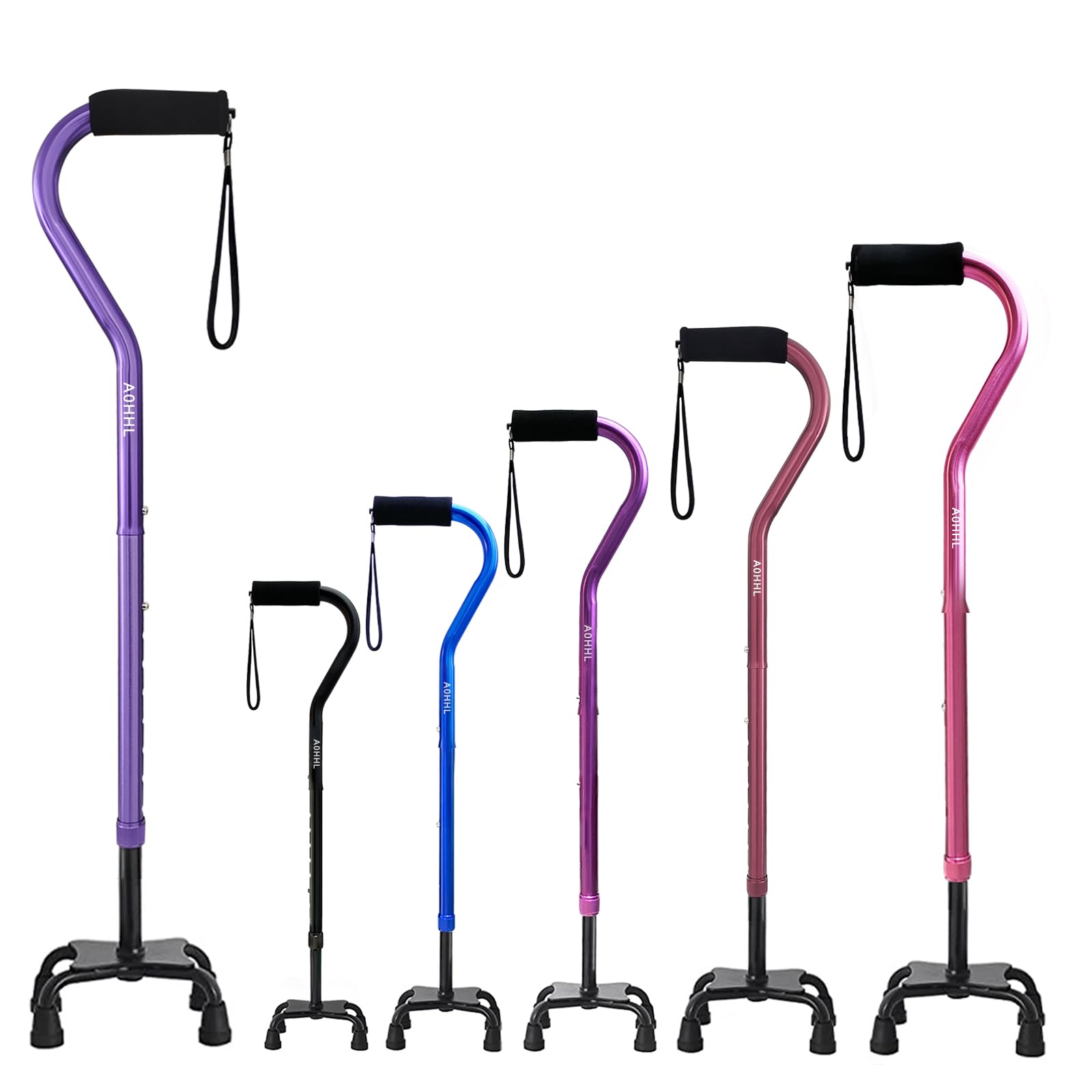 Quad Walking Cane Foldable Adjustable Portable Stick Men & Women and Seniors - Lightweight & Sturdy with 4-Pronged Base for Extra Stability Balance,Self Standing Gifts for mom Dad