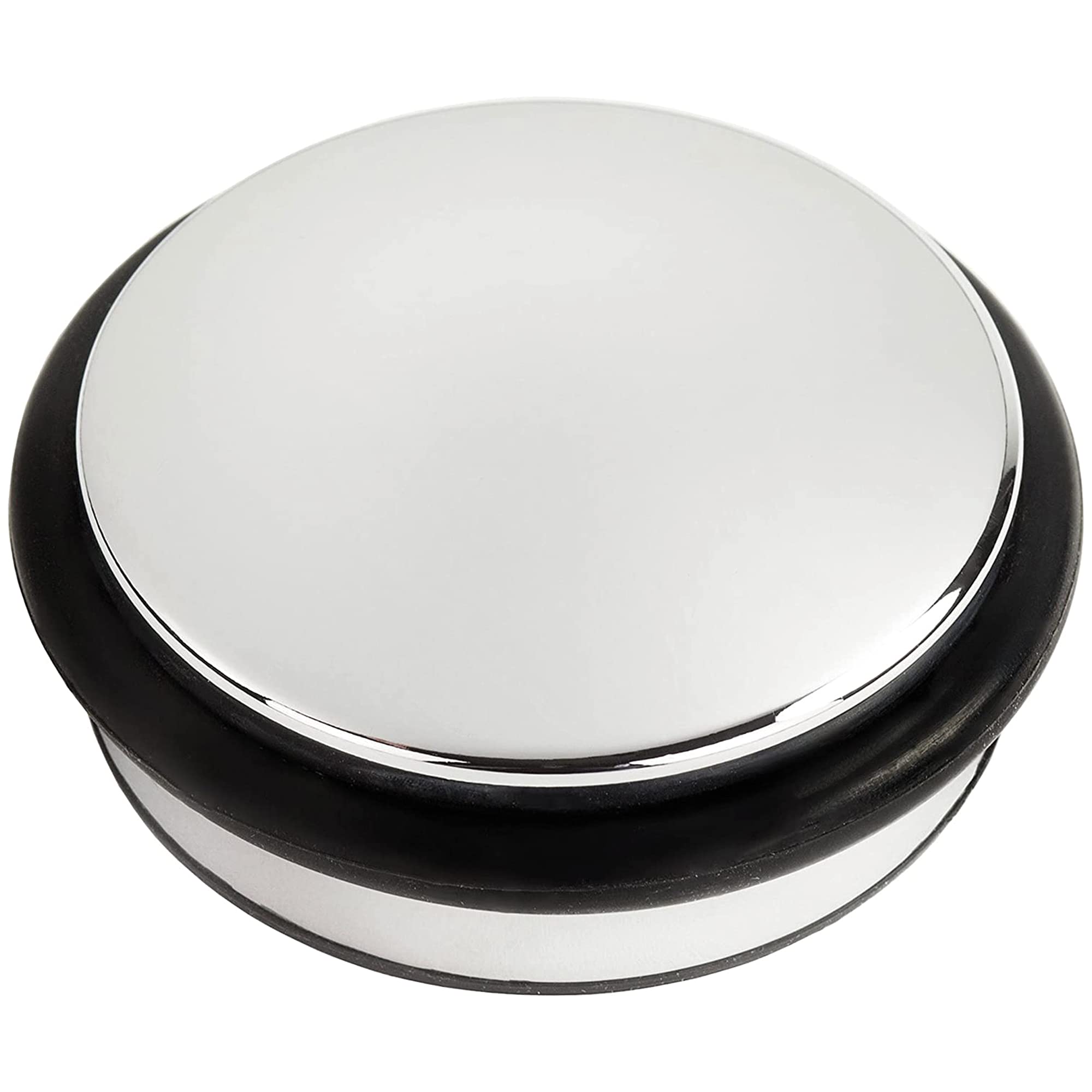 Andrew James Heavy Duty Door Stop – 1.2kg Chrome Finish, 10cm Diameter, Rubber Bumper, Non-Slip Base – Holds Doors Open, Protects Walls & Skirting, Works on Carpet, Laminate, Vinyl & Wooden Floors