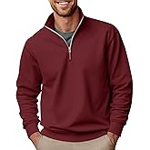 Men's Fashion Quarter Zip Pullover Mock Neck Sweatshirts Long Sleeve Cotton Solid Zip Up Polo Shirts