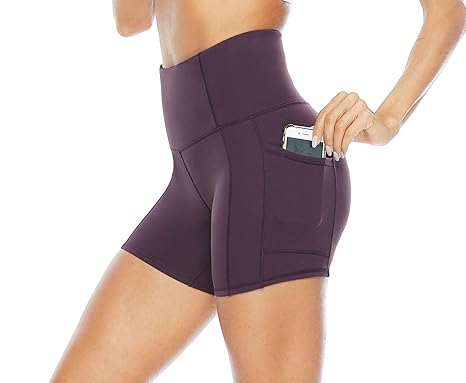 Persit Damen Kurz Sport Leggins, Yogahose Workout Shorts Hohe Taille Sport Tights mit Taschen