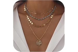 Inactwin Gold Layered Necklaces for Women Boho Turquoise Stack Necklace Long Y Shape Western Necklaces Bohemian Coin Pendant Necklace For Country Concert Beach Jewelry Gift
