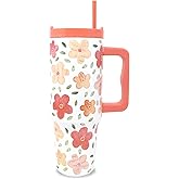 Steel Mill & Co 40 oz Stainless Steel Tumbler with Lid and Handle, Insulated/Thermal Travel Water Bottle and Straw, Large Tumbler (Bold Floral)