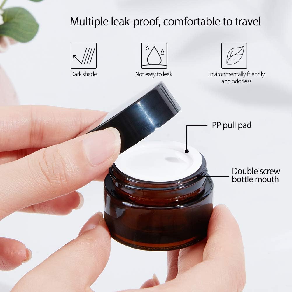 BENECREAT 15 Pack 15ml/15g Dark Amber Cosmetic Glass Jars with White Inner Liners and Black Plastic Lids Amber Round Glass Jars with 2PCS Spoons for Beauty Lotions Creams Makeup - Image 5