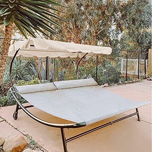 Abba Patio Double Chaise Lounge Outdoor with Adjustable Canopy and