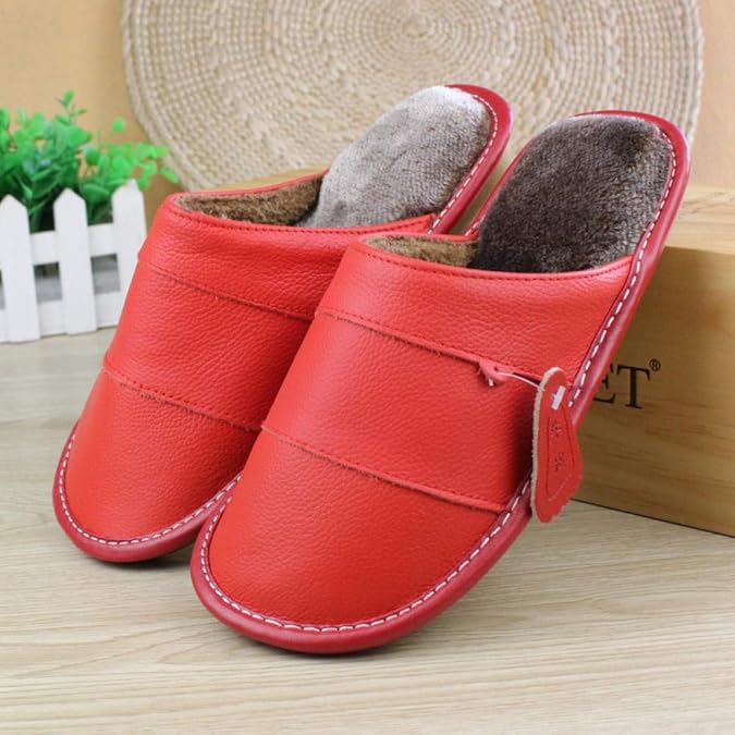 B/H men slippers size 8, Home leather cotton slippers, nonslip softsoled slippers, Winter