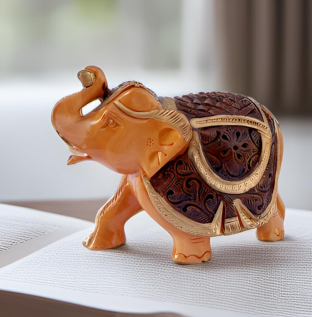 Purpledip Wooden Elephant Statue: Handmade Collectible Figurine (12343)