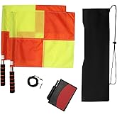 redgino Soccer Referee Kit 2 Pcs Checkered Linesman Soccere Flags, Red Yellow Ref Cards with Notebook and Pencil,Coach Stainless Steel Whistles with Storage Bag