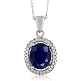Gem Stone King 11X9MM Oval Gemstone Birthstone Halo Pendant Necklace For Women | 925 Sterling Silver | With 18 Inch Silver Chain | Fine Jewelry Gifts for Her Mom Women Wife